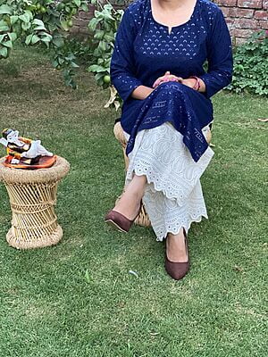 Chikan Kurti Cutwork Mastani Set-NavyBlue