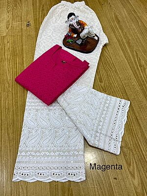Chikan Kurti Cutwork Palazzo-Magenta