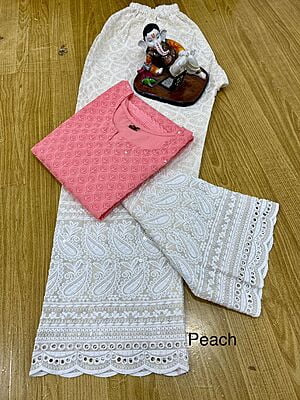 Chikan Kurti Cutwork Palazzo-Peach