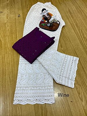 Chikan Kurti Cutwork Palazzo-Wine