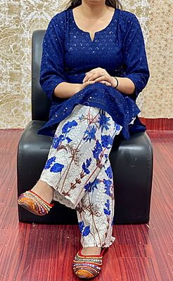 Chikan Kurti Digital Palazzo Set-NavyBlue