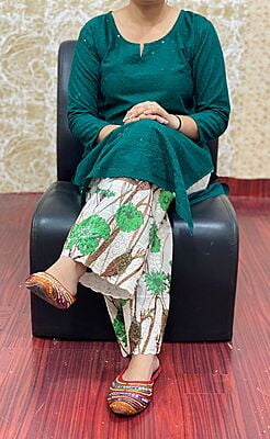 Chikan Kurti Digital Palazzo Set-BottleGreen