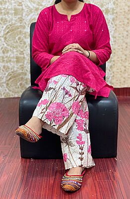 Chikan Kurti Digital Palazzo Set-Magenta