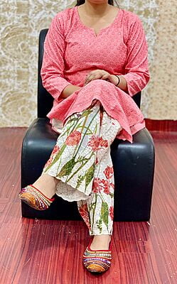 Chikan Kurti Digital Palazzo Set-Peach