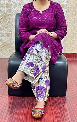 Chikan Kurti Digital Palazzo Set-Wine