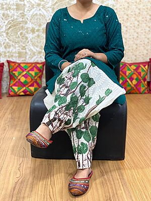 Chikan Kurti Digital Salwar-BottleGreen