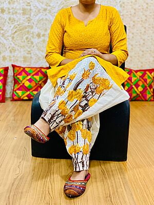 Chikan Kurti Digital Salwar-Mustard