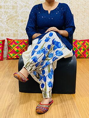 Chikan Kurti Digital Salwar-NavyBlue