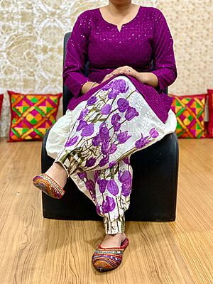 Chikan Kurti Digital Salwar-Wine