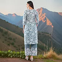 Women's Grey Pure Cotton Straight Embroidered Chikankari Salwar Suit Set