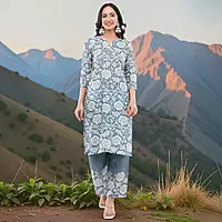 Women's Grey Pure Cotton Straight Embroidered Chikankari Salwar Suit Set