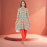Women's Multicolor Chinon Straight Calf Length Floral Embroidered Salwar Suit Set