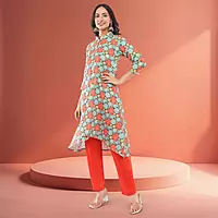 Women's Multicolor Chinon Straight Calf Length Floral Embroidered Salwar Suit Set