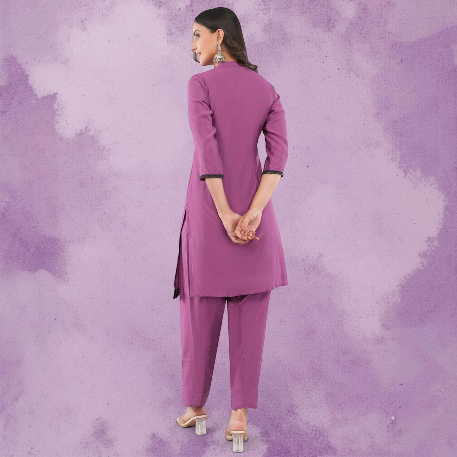 Women's Purple Cotton Silk Patiala Knee Length Solid Salwar Suit Set with Dupatta