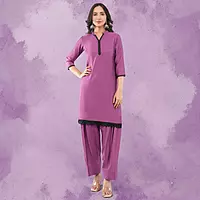 Women's Purple Cotton Silk Patiala Knee Length Solid Salwar Suit Set with Dupatta