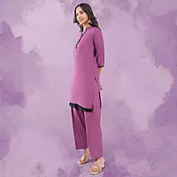 Women's Purple Cotton Silk Patiala Knee Length Solid Salwar Suit Set with Dupatta