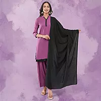 Women's Purple Cotton Silk Patiala Knee Length Solid Salwar Suit Set with Dupatta