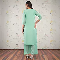 Women's Mint Green Silk Crepe Straight Calf Length Solid Salwar Suit Set with Dupatta
