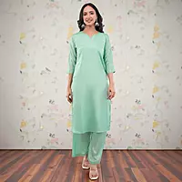 Women's Mint Green Silk Crepe Straight Calf Length Solid Salwar Suit Set with Dupatta