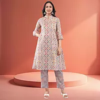 Women Multicolor Cotton Blend Straight Calf Length Geometric Embroidered