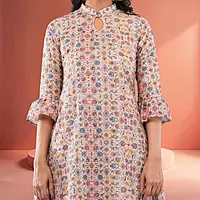 Women Multicolor Cotton Blend Straight Calf Length Geometric Embroidered