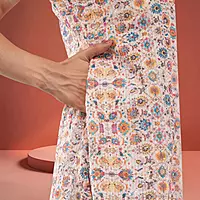 Women Multicolor Cotton Blend Straight Calf Length Geometric Embroidered