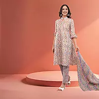 Women Multicolor Cotton Blend Straight Calf Length Geometric Embroidered