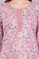 Women's Floral Print Embroidered Cotton Salwar Suit Set, Pink, 3-Piece with Dupatta