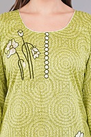 Women's Cotton Salwar Suit Set, Green Printed Kurta with Geometric Pattern Dupatta, 3/4 Sleeve