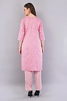 Cotton Salwar Suit Set with Printed Kurta, Pant and Dupatta, Pink