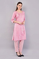 Cotton Salwar Suit Set with Printed Kurta, Pant and Dupatta, Pink