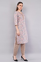 Cotton Chikan Work Salwar Suit Set, Floral Embroidery, Lilac Grey with Matching Dupatta