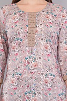 Cotton Chikan Work Salwar Suit Set, Floral Embroidery, Lilac Grey with Matching Dupatta