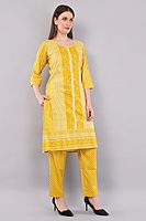 Cotton Salwar Suit with Floral Dupatta, Yellow Printed Dress Set, Traditional Indian Ethnic Wear