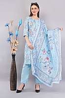 Floral Cotton Salwar Kameez with Dupatta, 3-Piece Traditional Indian Dress Set