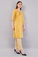 Traditional Cotton Salwar Kameez with Dupatta, Yellow Printed, 3-Piece Ethnic Set