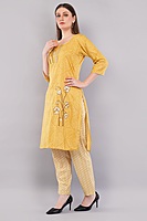 Traditional Cotton Salwar Kameez with Dupatta, Yellow Printed, 3-Piece Ethnic Set
