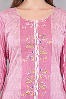 Cotton Salwar Kameez Set, Pink Printed Kurta with Polka Dot Pants and Multicolour Dupatta, 3-Piece