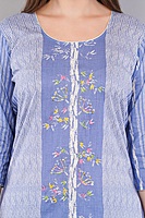 Cotton Salwar Suit Set with Printed Dupatta, Blue Striped Kurta with Polka Dot Pants