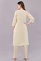 Women's Cream Cotton Salwar Suit Set with Embroidered Kurta, Pants and Dupatta, 3/4 Sleeve