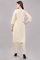Cotton Salwar Suit Set with Embroidered Details, 3/4 Sleeves, Cream Colour, Dupatta Included