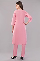 Women's Pink Embroidered Cotton Salwar Suit Set, 3/4 Sleeve Kurta with Pants and Dupatta