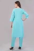 Women's Turquoise Embroidered Cotton Salwar Suit Set with Dupatta, 3-Piece Traditional Dress