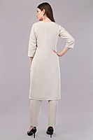 Women's Cotton Embroidered Salwar Suit Set with Dupatta, 3/4 Sleeve, Off-White