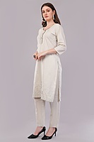 Women's Cotton Embroidered Salwar Suit Set with Dupatta, 3/4 Sleeve, Off-White