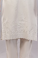 Women's Cotton Embroidered Salwar Suit Set with Dupatta, 3/4 Sleeve, Off-White