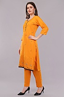 Cotton Salwar Suit with Dupatta, Orange, Embroidered, 3/4 Sleeve