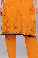 Cotton Salwar Suit with Dupatta, Orange, Embroidered, 3/4 Sleeve