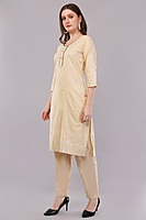 Women's Cream Embroidered Salwar Suit Set with Dupatta, 3/4 Sleeve Kurta, Traditional Ethnic Wear