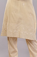 Women's Cream Embroidered Salwar Suit Set with Dupatta, 3/4 Sleeve Kurta, Traditional Ethnic Wear